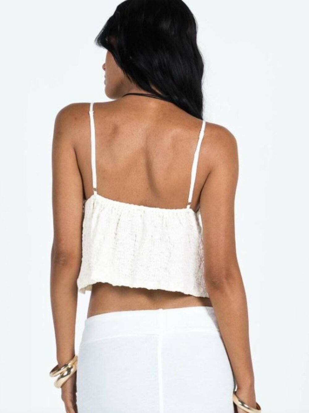 Princess Polly Kellan Tie-Front Babydoll Top Cami Fairy Tee Cream Frill Textured - Picture 2 of 11